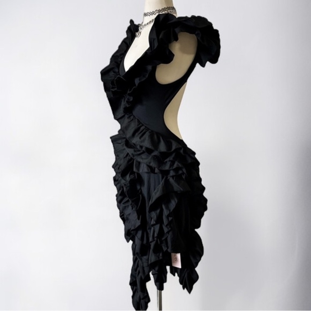 Chic Asymmetrical Black Ruffle Dress